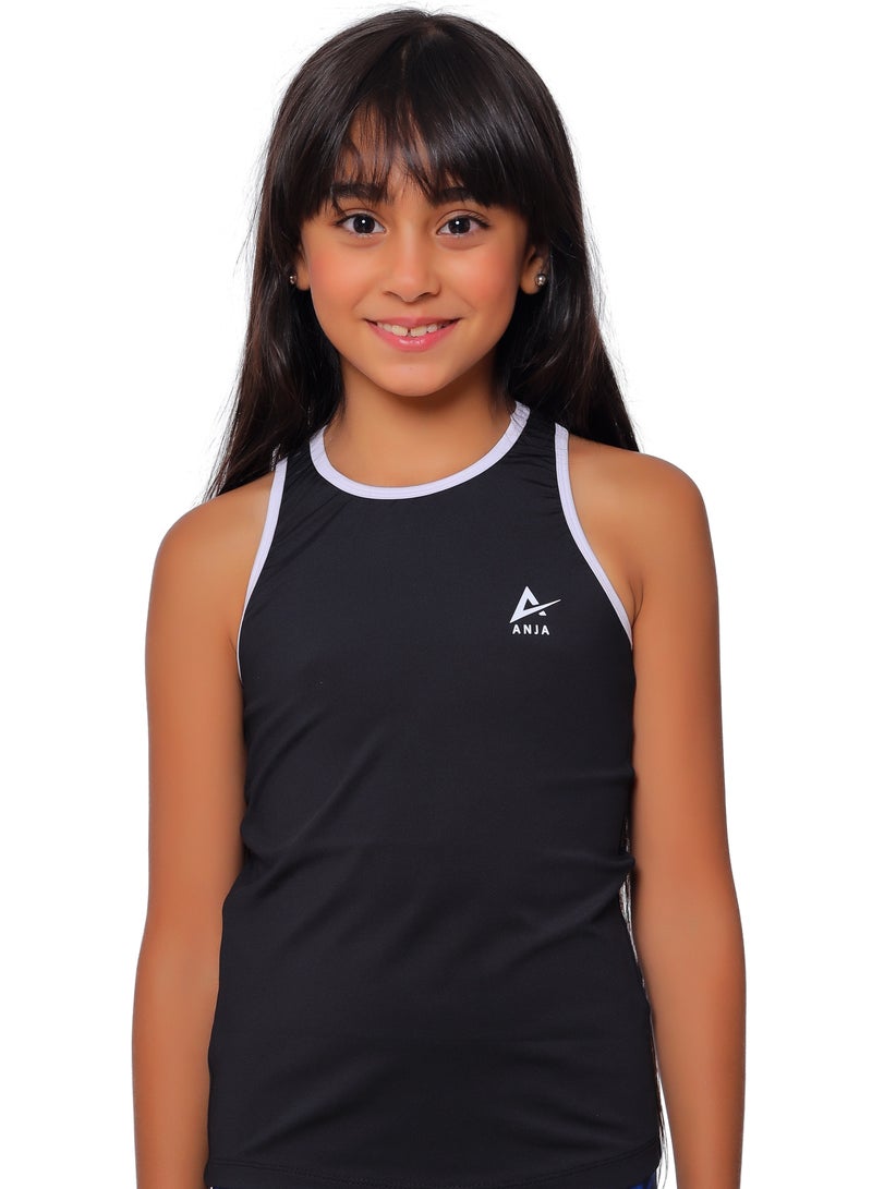 ANJA Girls' Black Cut-Sleeve Sports T-Shirt – Comfortable, Breathable Design - Image 1