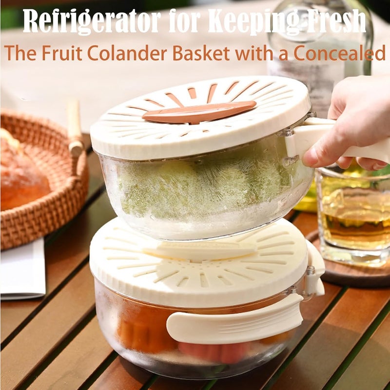 GOPIKRISHNA Fruit Strainer Colander Bowl With Foldable Handle Cleaning Colander Fruit Drain Basket With Lid Plastic Refrigerator Crisper Box Food Storage Container For Fridge Outdoor Kitchen Tool - Image 3