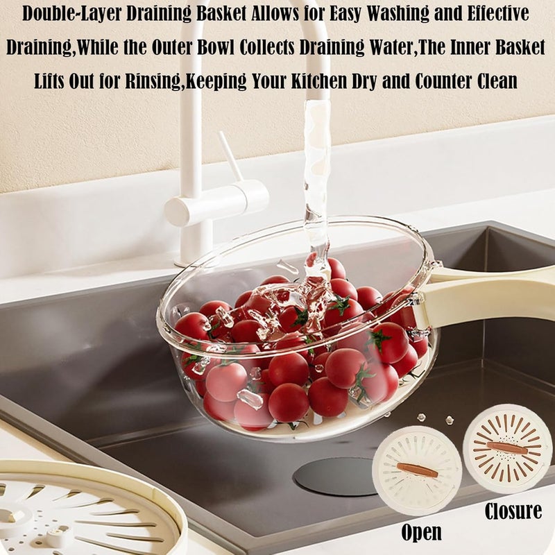 GOPIKRISHNA Fruit Strainer Colander Bowl With Foldable Handle Cleaning Colander Fruit Drain Basket With Lid Plastic Refrigerator Crisper Box Food Storage Container For Fridge Outdoor Kitchen Tool - Image 4