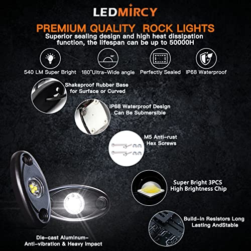 LEDMIRCY LED White Rock Lights 12PCS for Off Road Truck ATV SUV RZR Auto Car Boat Waterproof High Power Underglow Neon Light Underbody Trail TRAI Rig Lights Shockproof(12 Pods White) - Image 5