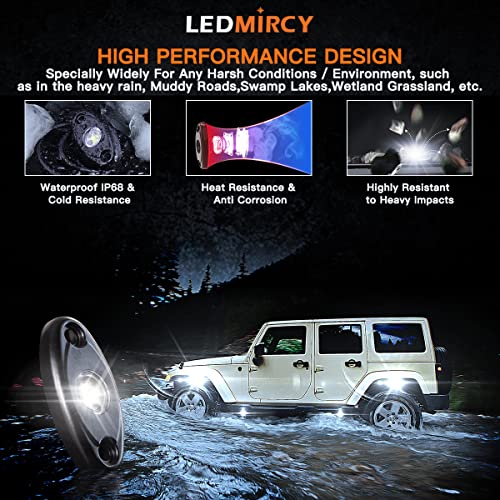 LEDMIRCY LED White Rock Lights 12PCS for Off Road Truck ATV SUV RZR Auto Car Boat Waterproof High Power Underglow Neon Light Underbody Trail TRAI Rig Lights Shockproof(12 Pods White) - Image 2