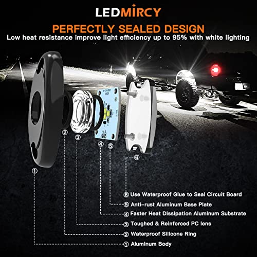 LEDMIRCY LED White Rock Lights 12PCS for Off Road Truck ATV SUV RZR Auto Car Boat Waterproof High Power Underglow Neon Light Underbody Trail TRAI Rig Lights Shockproof(12 Pods White) - Image 3