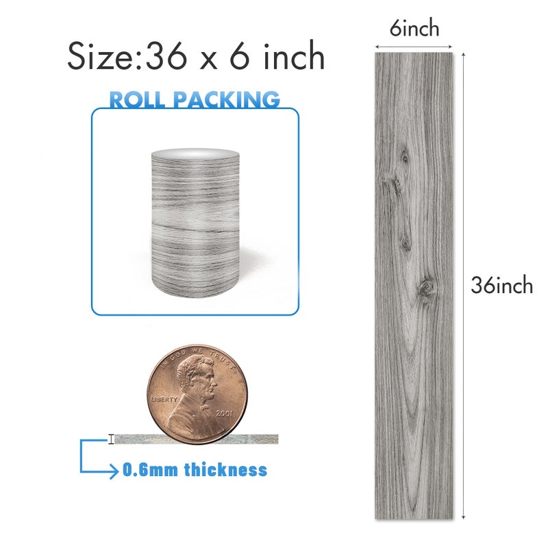 Lareko 54 Sq.Ft,Wood Peel and Stick Floor Tiles,36 Pack Grey Vinyl Flooring (No Adhesive Residue) 36"Ã—6" Waterproof and Non-Slip Laminate Flooring for Renters Bathroom, Living Room (Gray Oakï¼‰ - Image 2