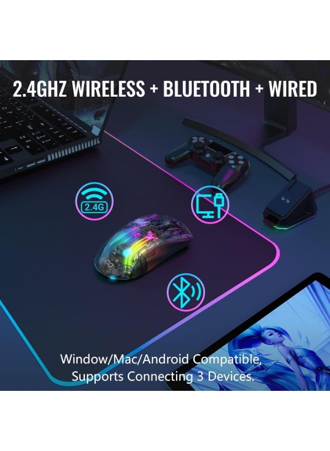 هجوم القرش ماوس ألعاب لاسلكي مع قاعدة شحن RGB X2 Pro، ماوس ألعاب كمبيوتر ثلاثي الأوضاع 2.4 جيجاهرتز/بلوتوث/سلكي، ماوس صامت بإضاءة خلفية RGB، غلاف شفاف، PixArt 3212 4000 نقطة في البوصة، لنظامي التشغيل Windows وMAC - أسود - Image 5