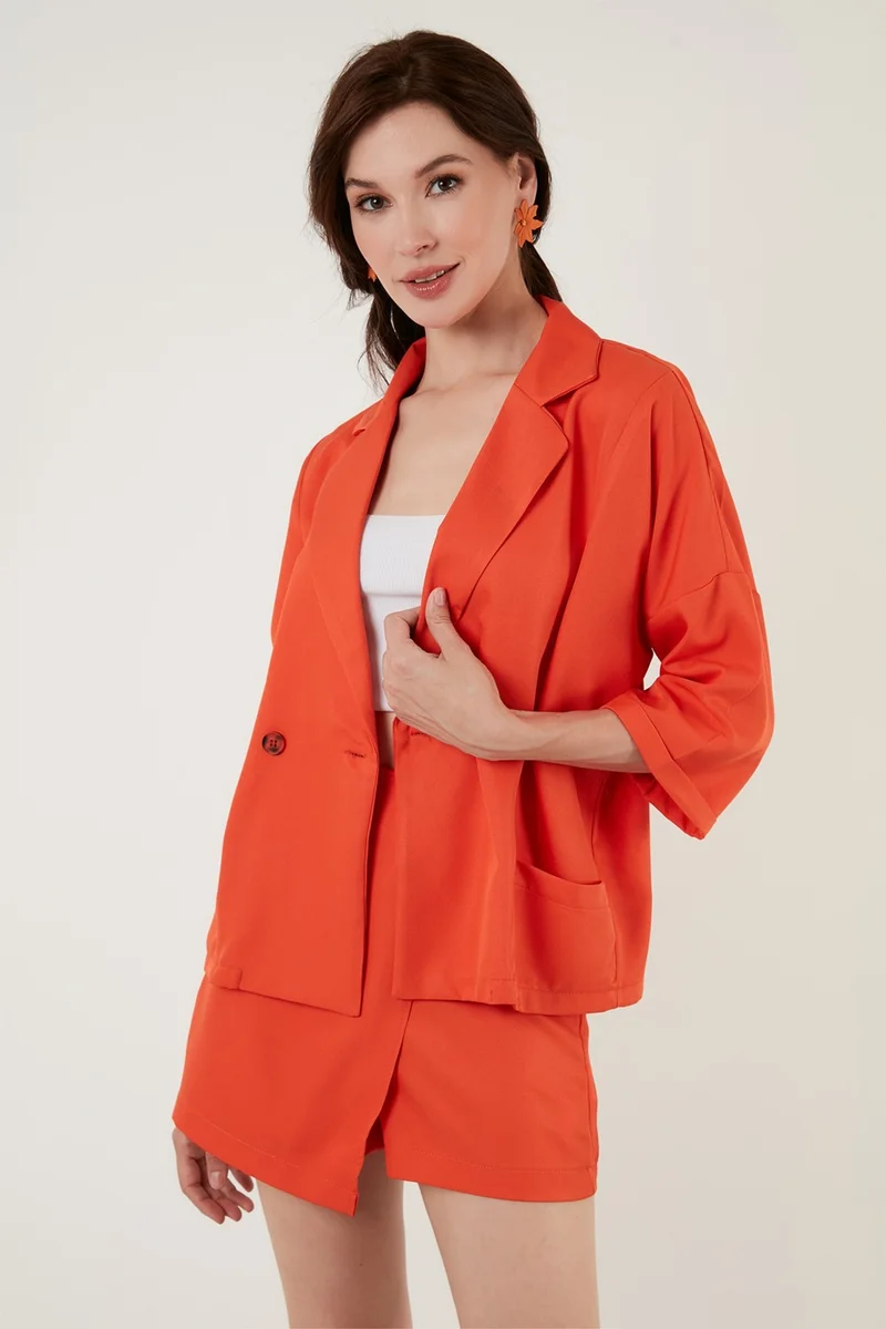 ليلا Comfortable Fit Pocket Double Button Three Quarter Sleeve Classic Jacket Women's Jacket 6058058