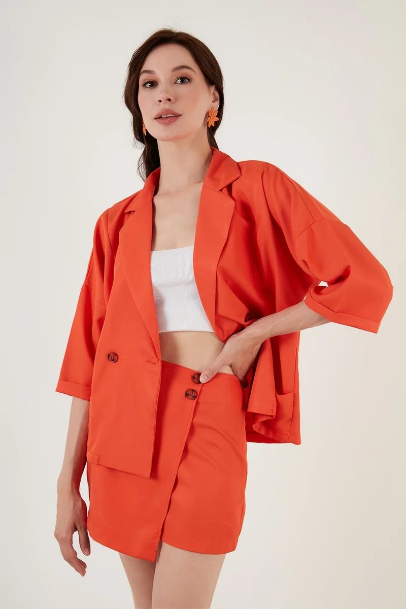 ليلا Comfortable Fit Pocket Double Button Three Quarter Sleeve Classic Jacket Women's Jacket 6058058