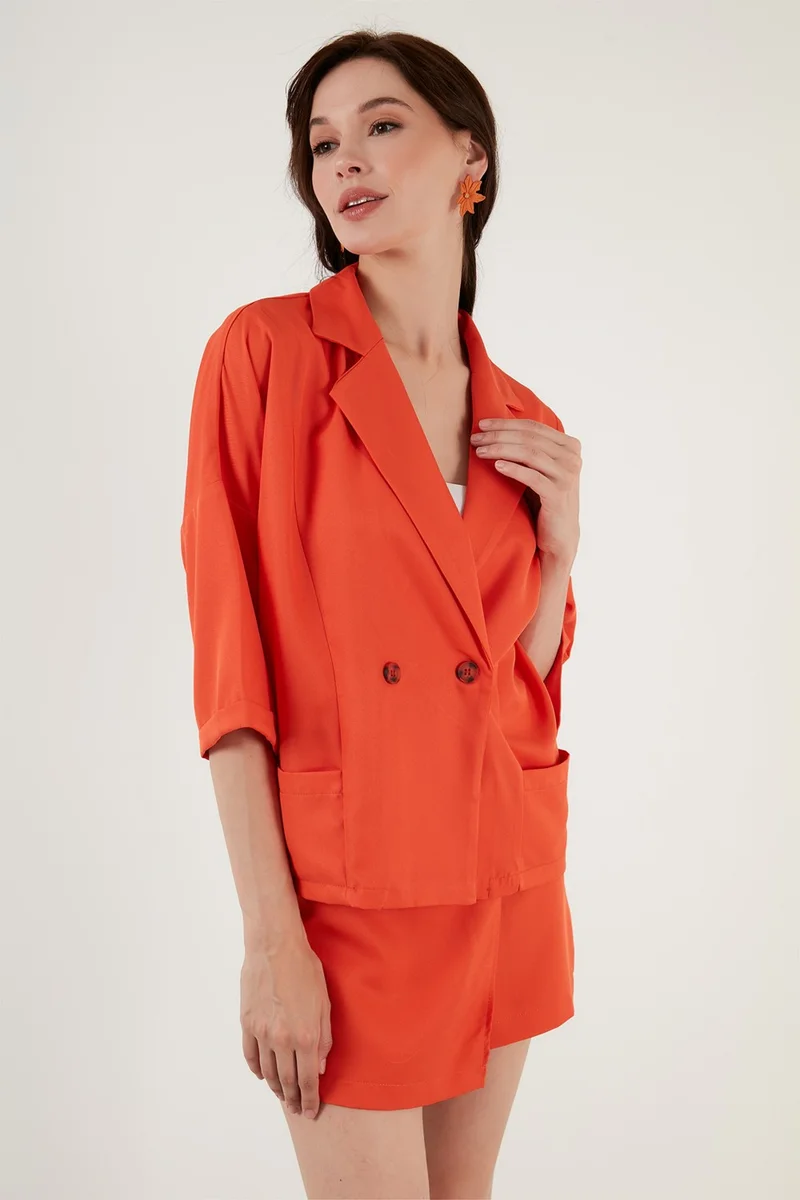 ليلا Comfortable Fit Pocket Double Button Three Quarter Sleeve Classic Jacket Women's Jacket 6058058