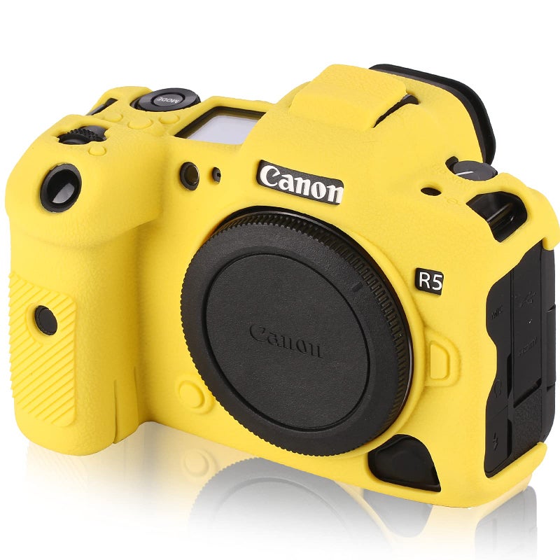 STSEETOP Camera Case for Canon R5 - Silicone Protective DSLR Skin Cover, Detachable Cage, Shockproof, Dustproof (Yellow) - Image 1