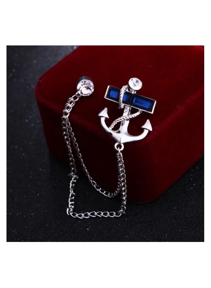 Anchor Stone Chain Brooch for Men & Women – Elegant Fashion Suit Accessory, Nautical-Themed Lapel Pin with Stone & Chain for Jackets, Collars, & Shirts - Image 3