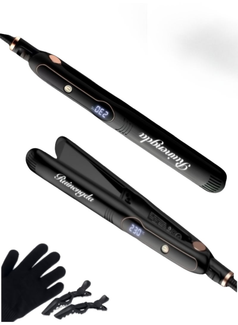 روينغدا أفضل مبيع سيراميك مصمم و حديد التجفيف 2-في-1 تسخن إلى 230 درجة مئوية درجة حرارة عالية سيراميك تقنية أيون الحديد المسطح مع 10 إعدادات درجة الحرارة ，مثالية للتسوية / التجفيف - Image 1