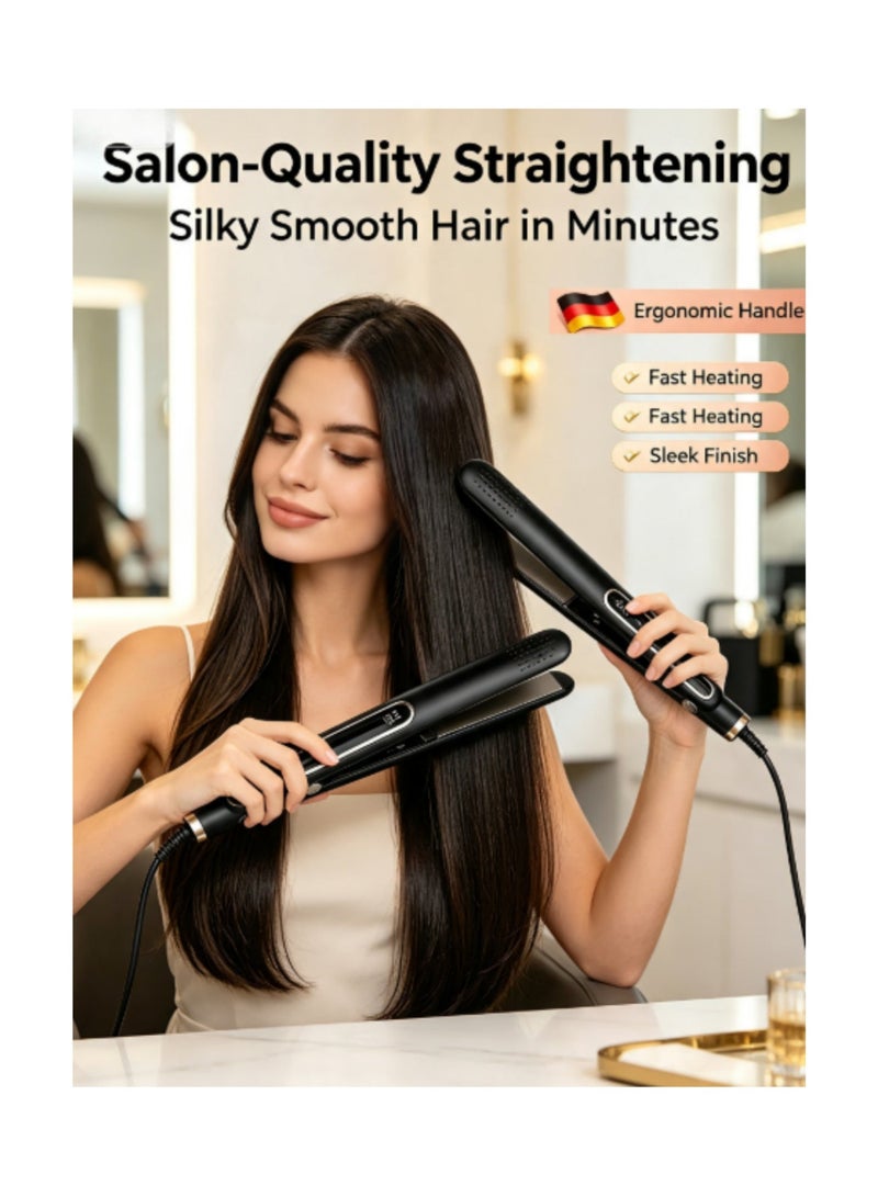 Ruinengda Hair Straightener and Curler 2 in 1 Ceramic Flat Iron - 10 Heat Settings and Heats Up to 230°C，Use 2 heating devices to ensure safer and more convenient use - Image 3
