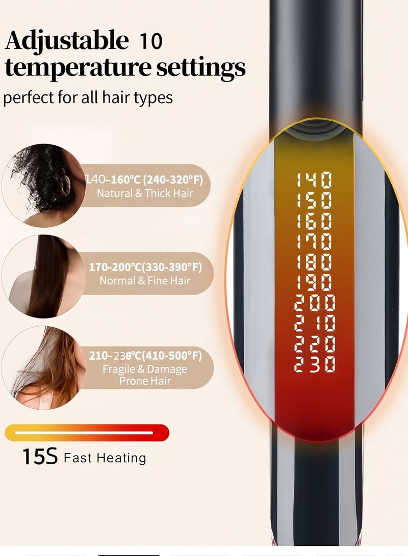 Ruinengda Hair Straightener and Curler 2 in 1 Ceramic Flat Iron - 10 Heat Settings and Heats Up to 230°C，Use 2 heating devices to ensure safer and more convenient use - Image 2