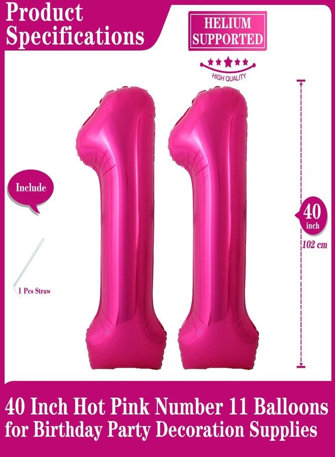 Lovoir Hot Pink 11 Number Balloons, 40 Inch Giant Number 11 Balloons Foil Mylar Helium Hot Pink Number Balloons for 11th Birthday Party Supplies Anniversary Event Celebration Decorations - Image 2