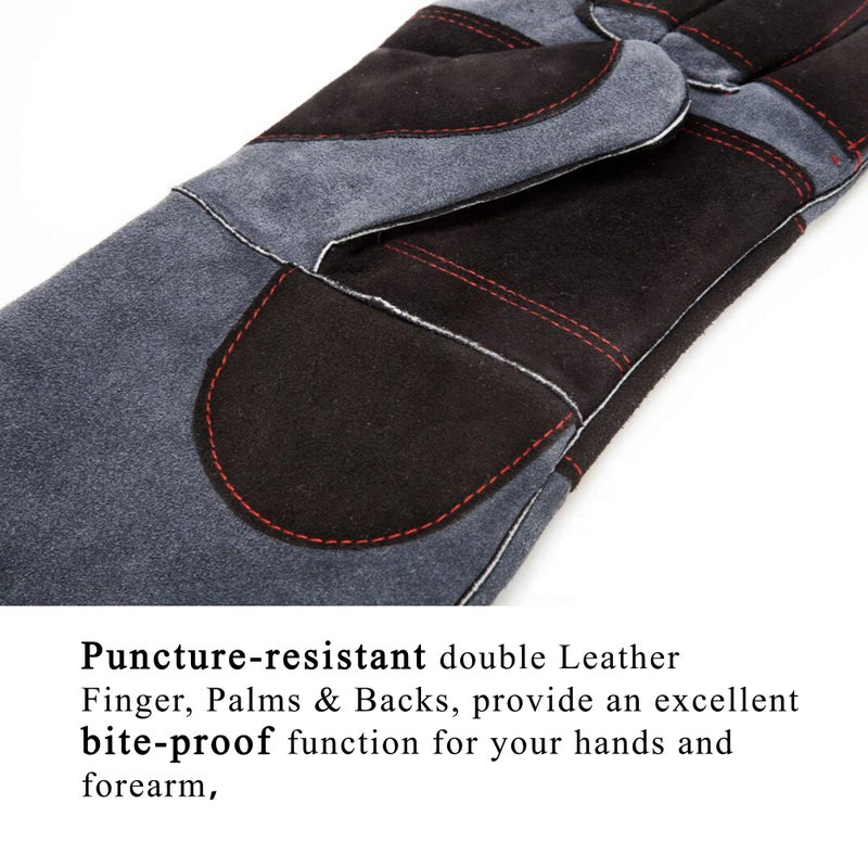 RAPICCA Animal Handling Gloves Bite Proof Double Leather Reinforced Padding Dog,Cat Scratch,Bird Handling Falconry Gloves Grabbing Reptile Squirrel Snake Bite 16in Grey-Black - Image 5