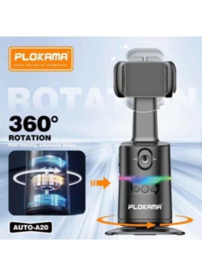 PLOKAMA AUTO-A20 360° Smart Shooting Gimbal Selfie Stick – Auto Face Tracking Tripod with Wireless Bluetooth Remote | Adjustable Rotation, Portable Vlogging Stabilizer for Phone – Black - Image 2