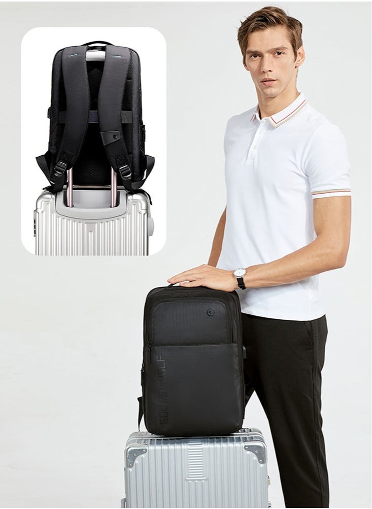 Golden Wolf - Casual School Laptop Bag,Water Resistant College Travel Backpack with USB Charging Port for Men,Black - Image 1