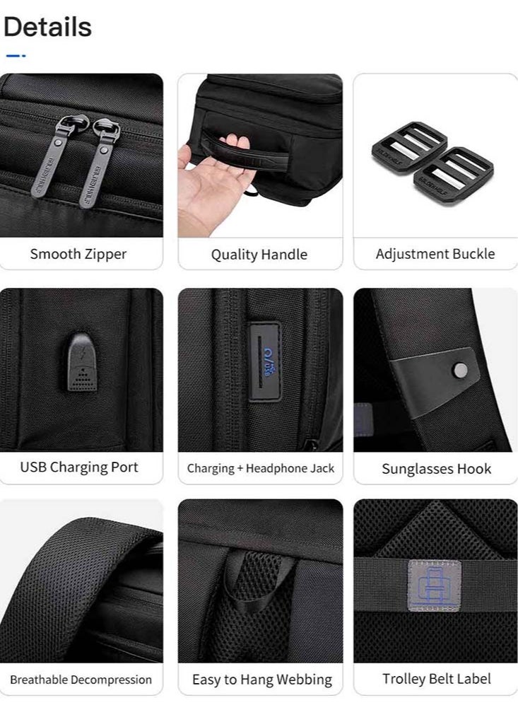 Golden Wolf - Casual School Laptop Bag,Water Resistant College Travel Backpack with USB Charging Port for Men,Black - Image 1