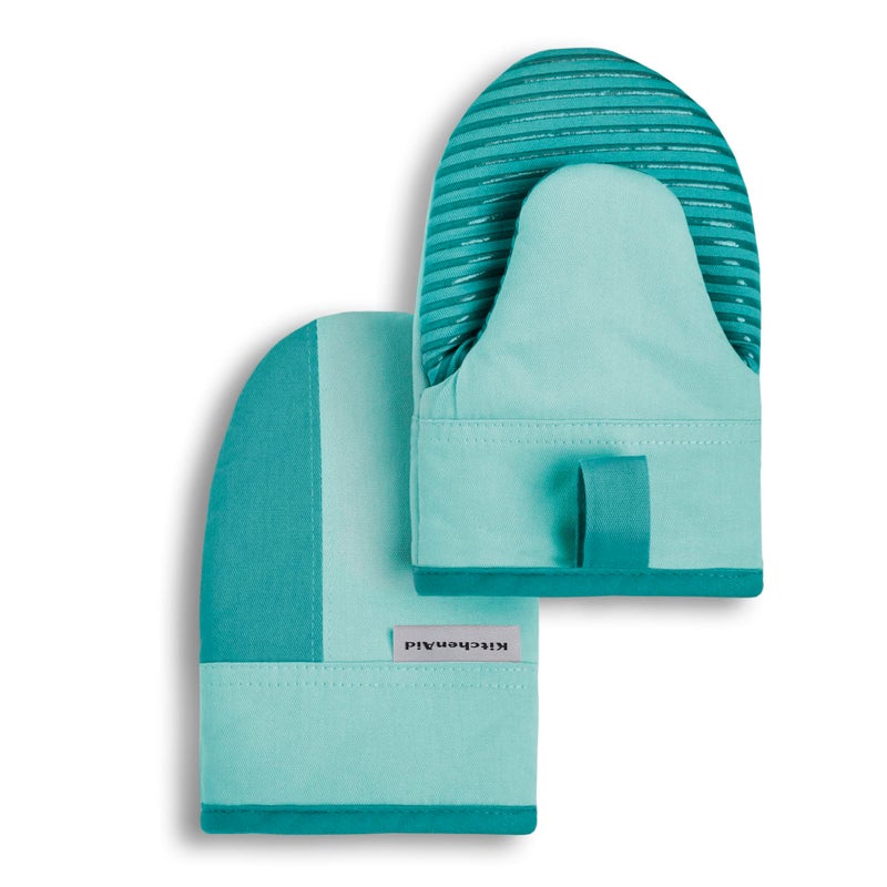 KitchenAid Beacon Two-Tone Non-Slip Mini Oven Mitt Set  Aqua Sky  5.5""x8""  2 Piece - Image 1