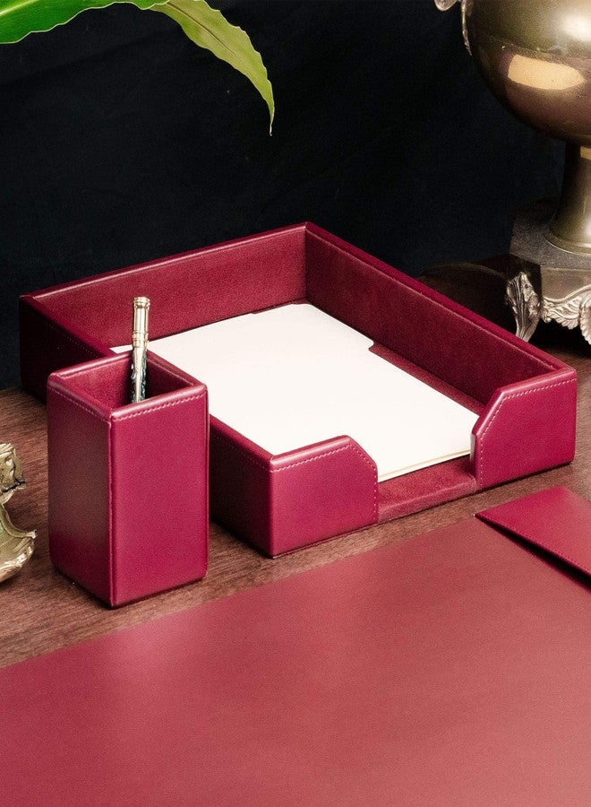 Dacasso Burgundy Bonded Leather Letter Tray - Image 4