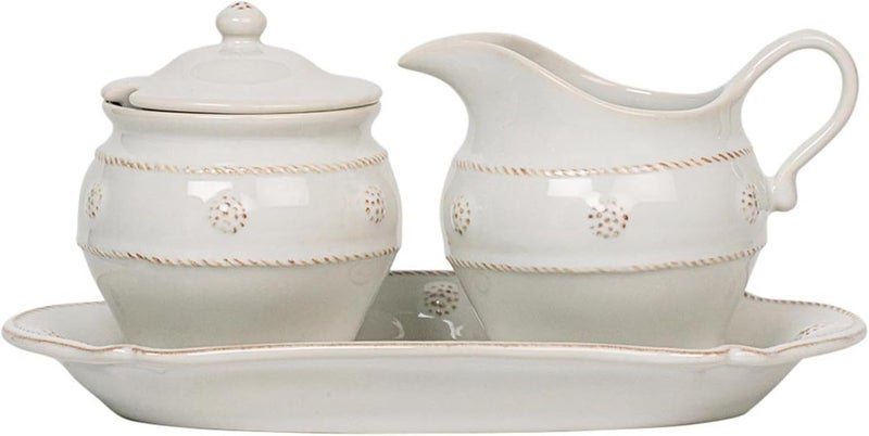 Juliska Berry  Thread Whitewash Tea and Coffee Sugar and Creamer Set3pc - Image 1