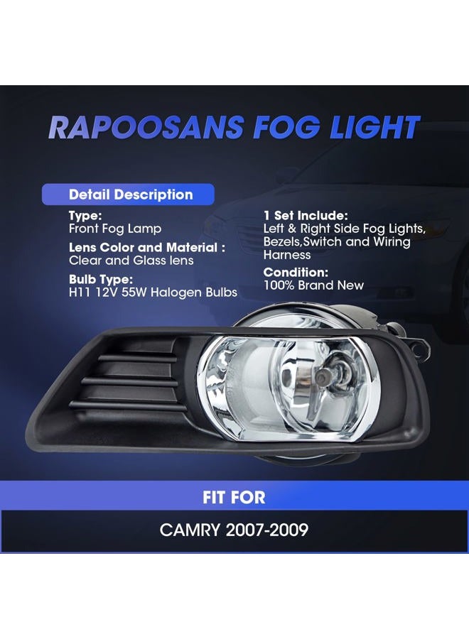 RAPOOSANS Driving Fog Lights Lamps Assembly Kit for 2007 2008 2009 Toyota Camry Fog Light Replacement with H11 12V 55W Halogen Bulbs Switch and Wiring Kit (Clear Glass Lens) - Image 4