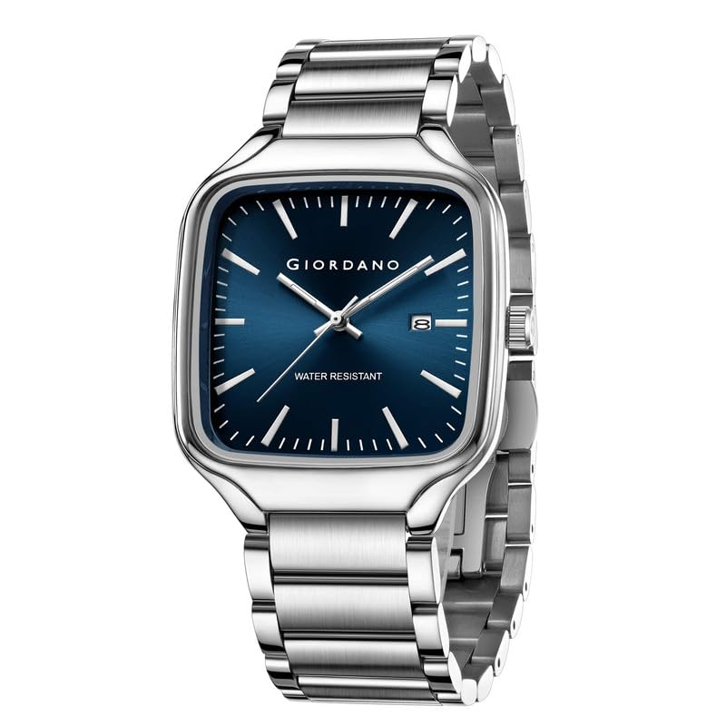 Giordano Analog Watch for Men – Square Dial, Stainless Steel Strap, Date Display, Water Resistant Classic Dress Watch - GZ-50163-22 - Image 1