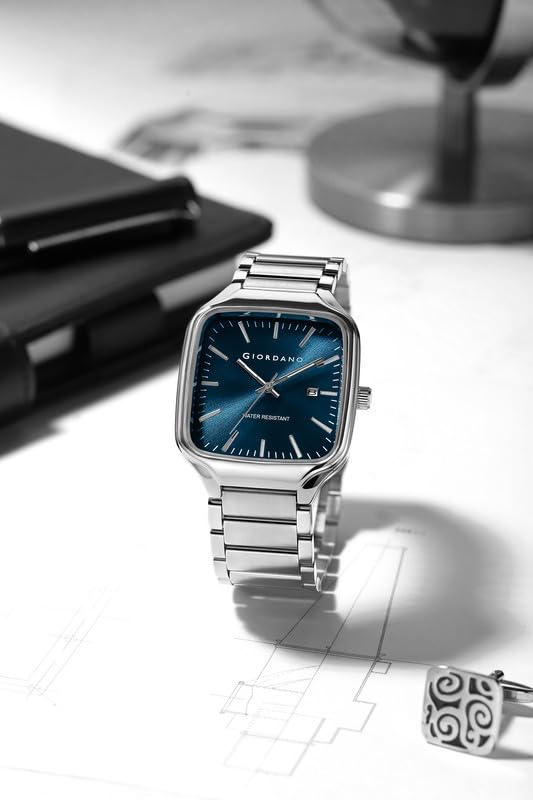 Giordano Analog Watch for Men – Square Dial, Stainless Steel Strap, Date Display, Water Resistant Classic Dress Watch - GZ-50163-22 - Image 3