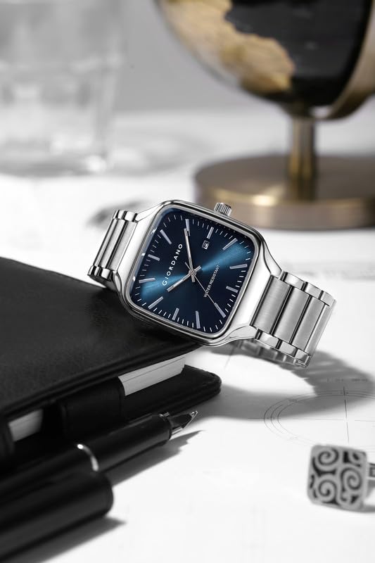 Giordano Analog Watch for Men – Square Dial, Stainless Steel Strap, Date Display, Water Resistant Classic Dress Watch - GZ-50163-22 - Image 4