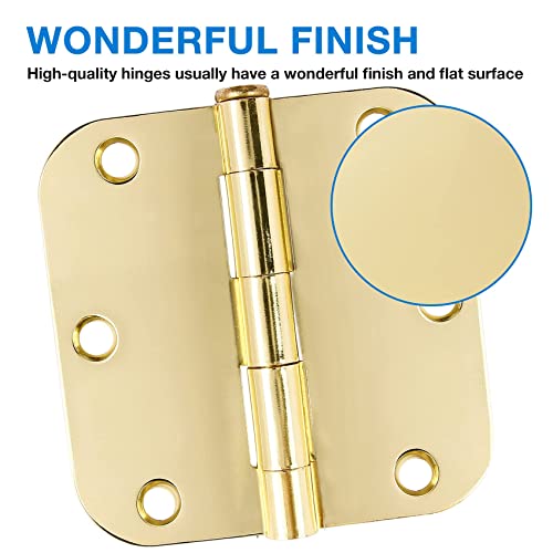 TDCHINGES 3 Pack Rounded Door Hinges 312 x 35 inch 58 Radius Polished Brass 3 Inch Gold House Interior Hinge for BedLivingGuestPantryStorageStudyWork Room Doors Heavy Duty Steel Hardware Kit - Image 3