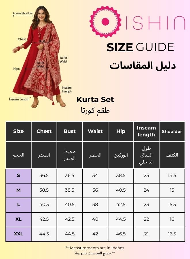 ISHIN Women's Teal Cotton Embroidered Tunic Upperwear Calf Length Palazzo Bottomwear Straight Fit 3 Peice Kurta Set - Image 4