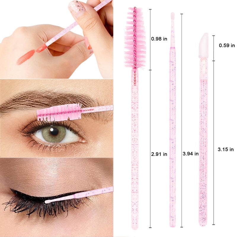 DWNDN 200Pcs Eyelash Extension Kit, Lash Spoolies Extension Supplies Eyebrow Brush Mascara Wands Lip Brushes Applicators Disposable Micro Swab Brushes for Lash Extensions Brow Lamination Kit, Crystal Pink - Image 2