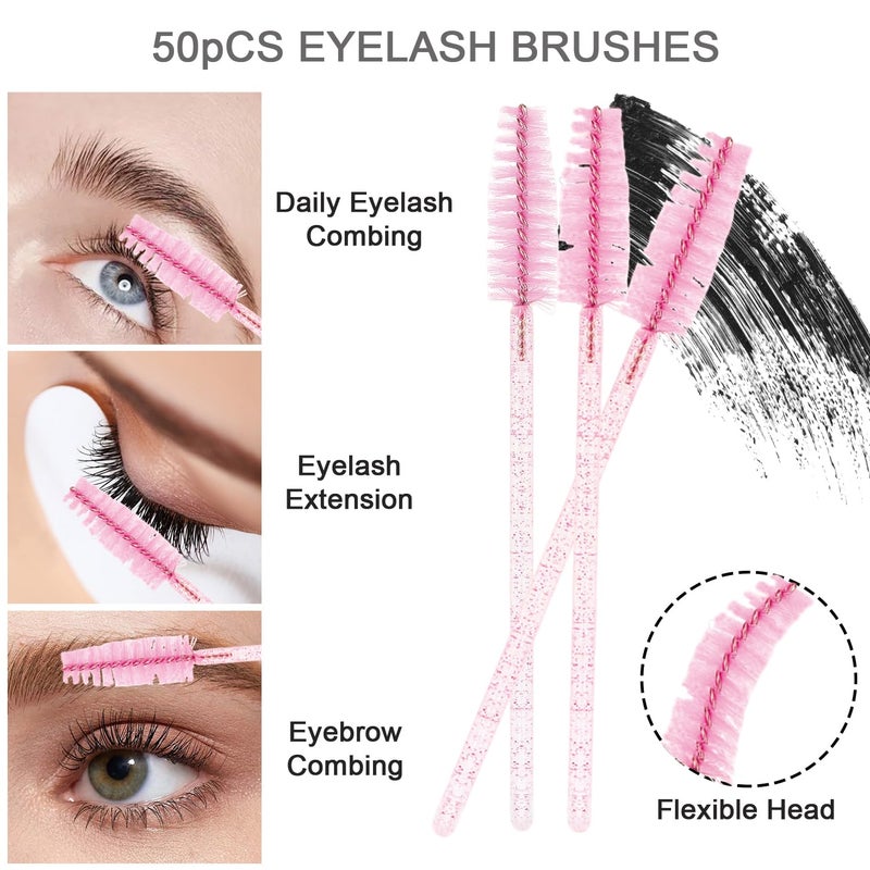 DWNDN 200Pcs Eyelash Extension Kit, Lash Spoolies Extension Supplies Eyebrow Brush Mascara Wands Lip Brushes Applicators Disposable Micro Swab Brushes for Lash Extensions Brow Lamination Kit, Crystal Pink - Image 3