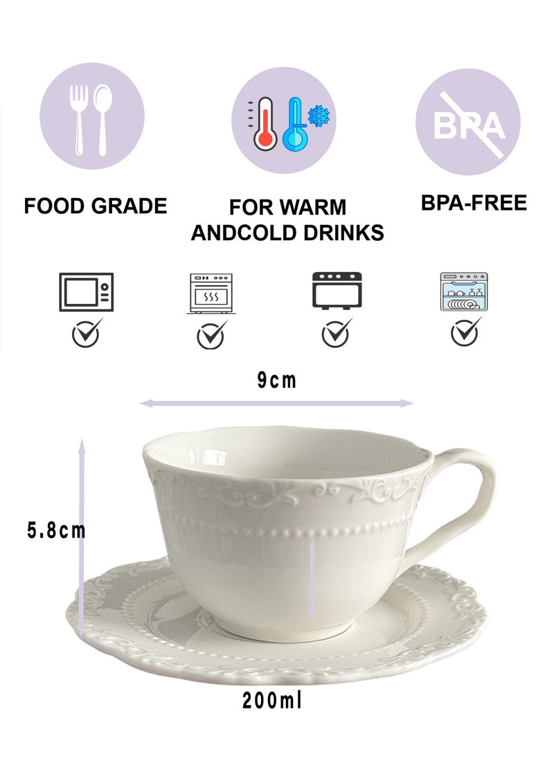 طقم فناجين قهوة وصحن فاخر منقوش بنقشة زهور على الطراز الفرنسي، سعة 200 مل، طقم فناجين شاي بورسلين للمنزل والهدايا - Image 2