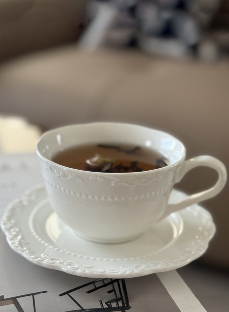طقم فناجين قهوة وصحن فاخر منقوش بنقشة زهور على الطراز الفرنسي، سعة 200 مل، طقم فناجين شاي بورسلين للمنزل والهدايا - Image 1