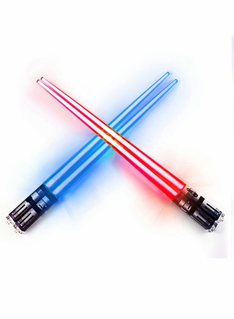 LED Light Up Lightsaber Chopsticks, Reusable Sushi Glow Sticks with Bright Red and Blue LEDs , 2 Pairs - Image 1