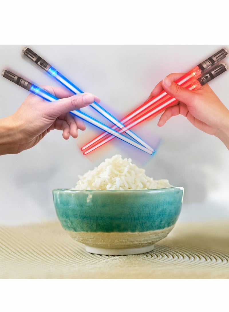 LED Light Up Lightsaber Chopsticks, Reusable Sushi Glow Sticks with Bright Red and Blue LEDs , 2 Pairs - Image 3