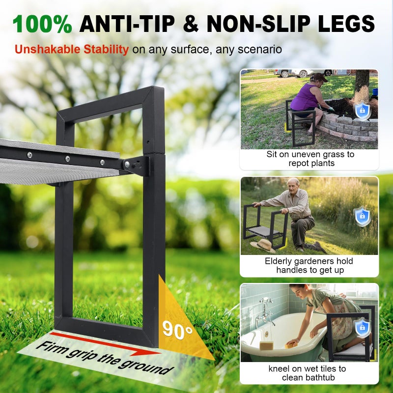 LAKEROD Garden Kneeler and Seat Heavy Duty - Anti-Tip Super Stable Multifunctional Gardening Stool Bench,Wide 12.7" Pads,Foldable Ergonomic Handles for Seniors Women Men Pain-Free Weeding,Planting Yard Work - Image 2