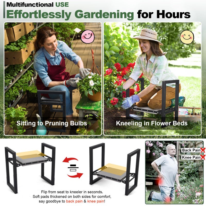 LAKEROD Garden Kneeler and Seat Heavy Duty - Anti-Tip Super Stable Multifunctional Gardening Stool Bench,Wide 12.7" Pads,Foldable Ergonomic Handles for Seniors Women Men Pain-Free Weeding,Planting Yard Work - Image 4
