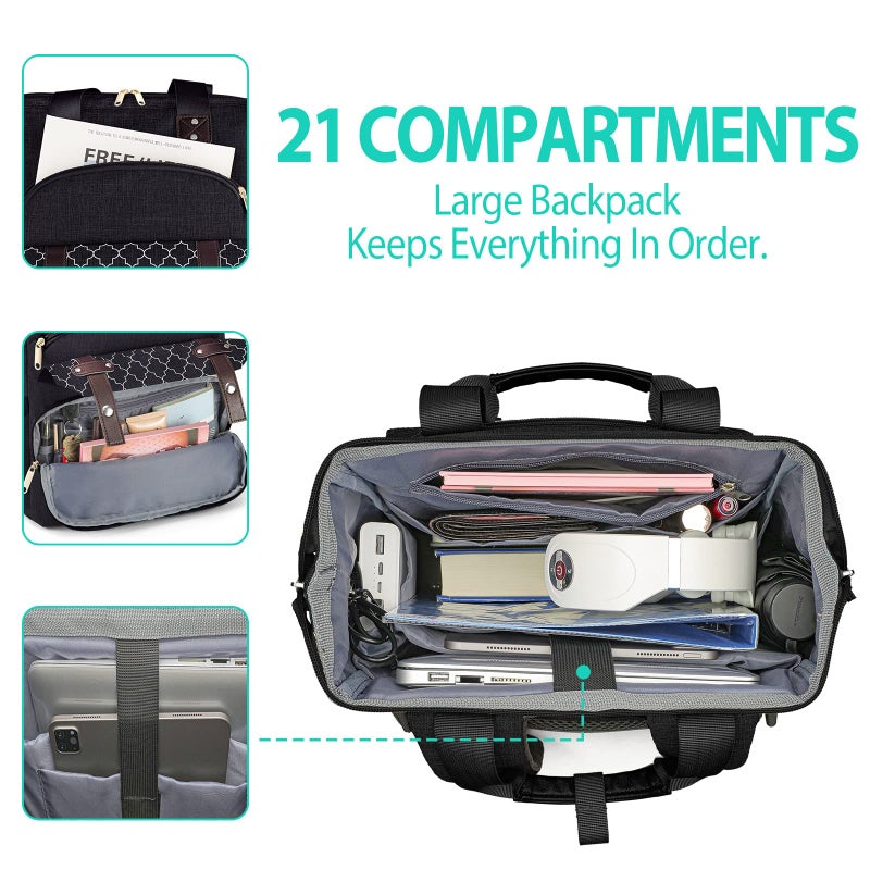 Kuosdaz Travel Backpack for Women Men, Large Wide Open Womens Backpack for Work, Water Resistant Collage Backpack with USB Port, 17.3 Inch School Bookbag Computer Bag for Doctor Teacher Nurse, Grey - Image 2