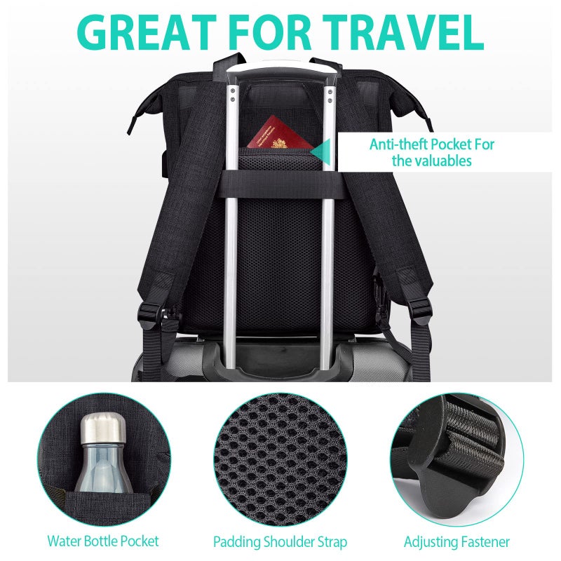 Kuosdaz Travel Backpack for Women Men, Large Wide Open Womens Backpack for Work, Water Resistant Collage Backpack with USB Port, 17.3 Inch School Bookbag Computer Bag for Doctor Teacher Nurse, Grey - Image 5