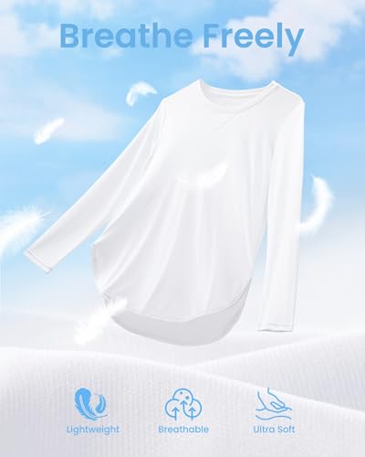 G4Free Women's UPF 50+ Sun Protection Long Sleeve Workout UV Shirts for Outdoor Gym Quick Dry Hiking Tops(White,XL) - Image 3
