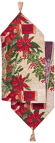Violet Linen Decorative Christmas Poinsettias Candles Design Tapestry 13 X 70 Table Runner