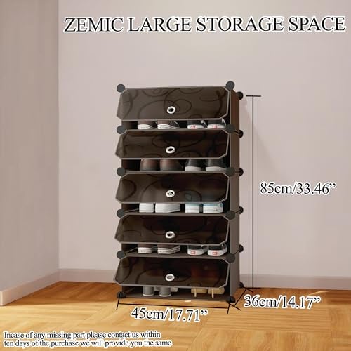 Zemic 𝟓 𝐒𝐡𝐞𝐥𝐟 Shoe Rack Plastic & 𝐏𝐥𝐚𝐬𝐭𝐢𝐜 𝐒𝐡𝐨𝐞 𝐑𝐚𝐜𝐤 𝐟𝐨𝐫 𝐇𝐨𝐦𝐞 Storage Plastic Organizer with Door for Entryway, Chappal Slipper Sandals Stand【Black, 5-Shelf-5-Door】 - Image 2