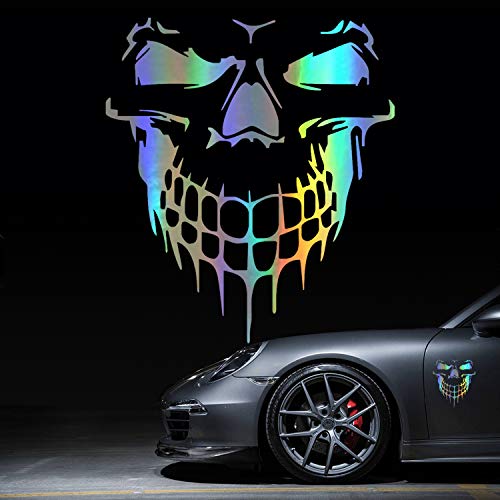 HungMieh 3D Skull Stickers and Decals for Car Windows, Doors, and Trucks - Laser Bumper Stickers for Car Styling and Decor - Holographic Silver, 6.97" - Image 1