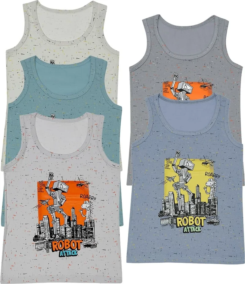 Donella 5-Pack Colorful Robot Printed Boys Undershirt - 771294B