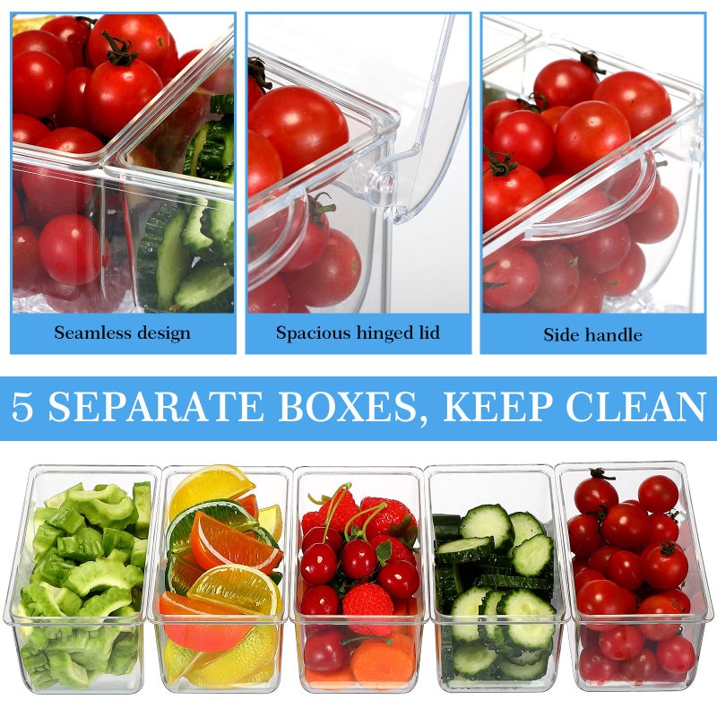 meekoo 2 Pieces 5 Chilled Condiment Server with Hinged Lid Condiment Tray with Ice Chamber Cooled Compartment Container Caddy Organizer Removable Dishes for Salad Fruit Cheese Outdoor Party Bar Supplies - Image 4