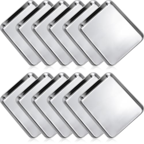 Zopeal 12 Pieces Baking Sheet Pan Cookie Sheet Set for Oven Stainless Steel Trays Nonstick Small Serving Tray Cake Toaster Metal Food Trays Oven and Dishwasher Safe10 x 8 x 1 Inch