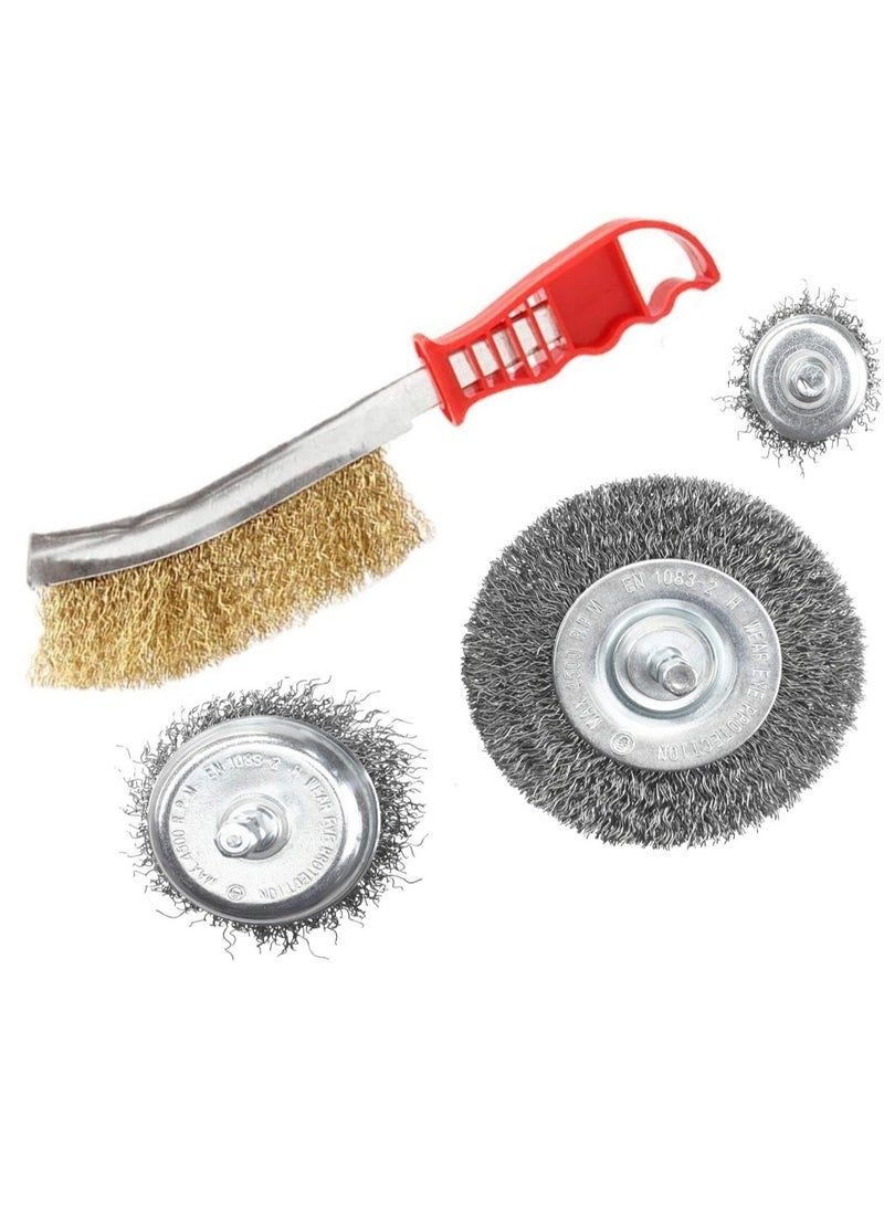 Simba Wire Brush Set for Rust Removal and Surface Cleaning, 4 Pieces with 1", 1.5", 3" and Knife Shapes, Brass Coated for Drill Use  - Image 3
