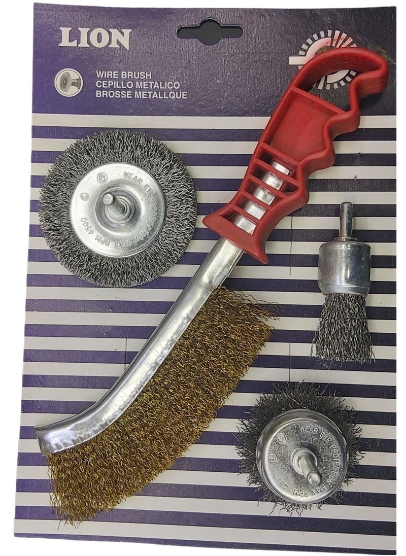 Simba Wire Brush Set for Rust Removal and Surface Cleaning, 4 Pieces with 1", 1.5", 3" and Knife Shapes, Brass Coated for Drill Use  - Image 2