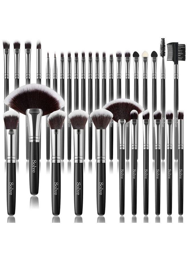 SOLVE Makeup Brush Set, SOLVE 32 Pieces Professional Makeup Brushes Wooden Handle Cosmetics Brushes Foundation Concealer Powder Face Eye Make up Brushes Kit, Black - Image 1